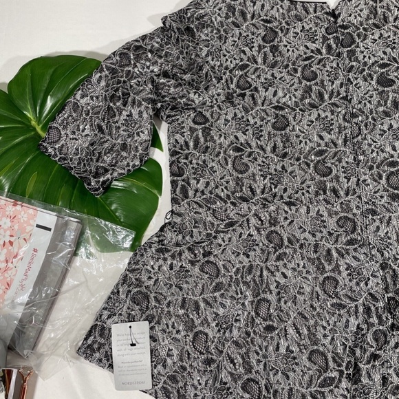 NEW Alex Evenings [‎ PLUS 2X ] Embroidered Lace 3/4 Sleeve Top in BlacK - Picture 12 of 12